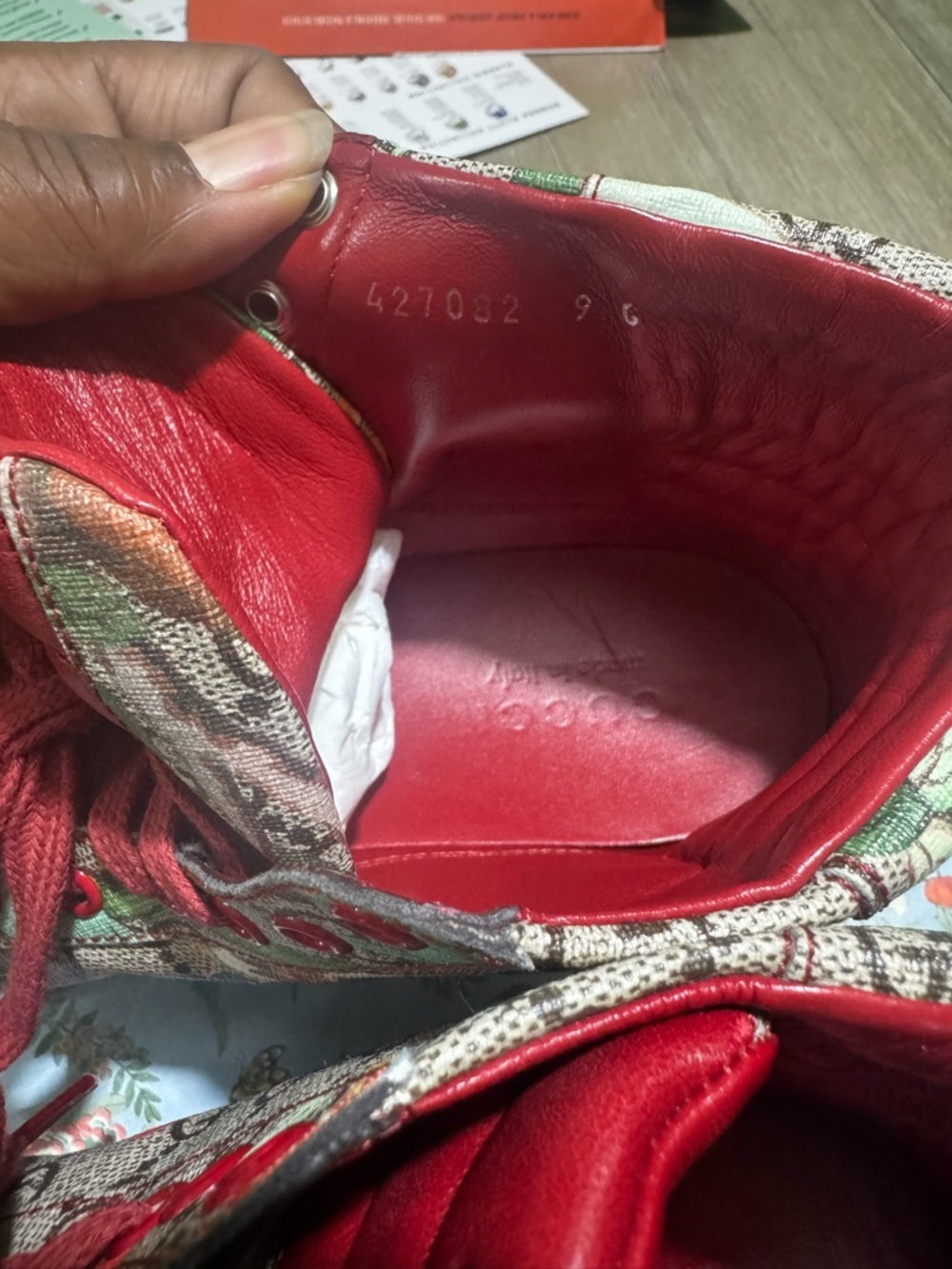Gucci Tian GG Supreme Floral High Top Sneakers Size 10 (US) Red Lace AUTHENTIC - Picture 12 of 14